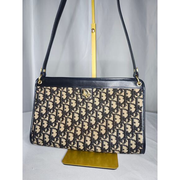 Christian Dior Trotter Canvas Shoulder Bag Navy Blue, Made in France - Picture 1 of 14